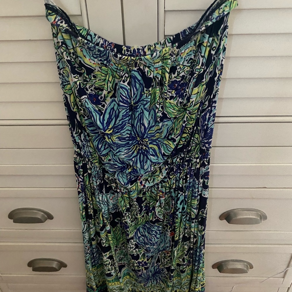 Lilly Pulitzer Strapless Dress with Blue and Green Pattern